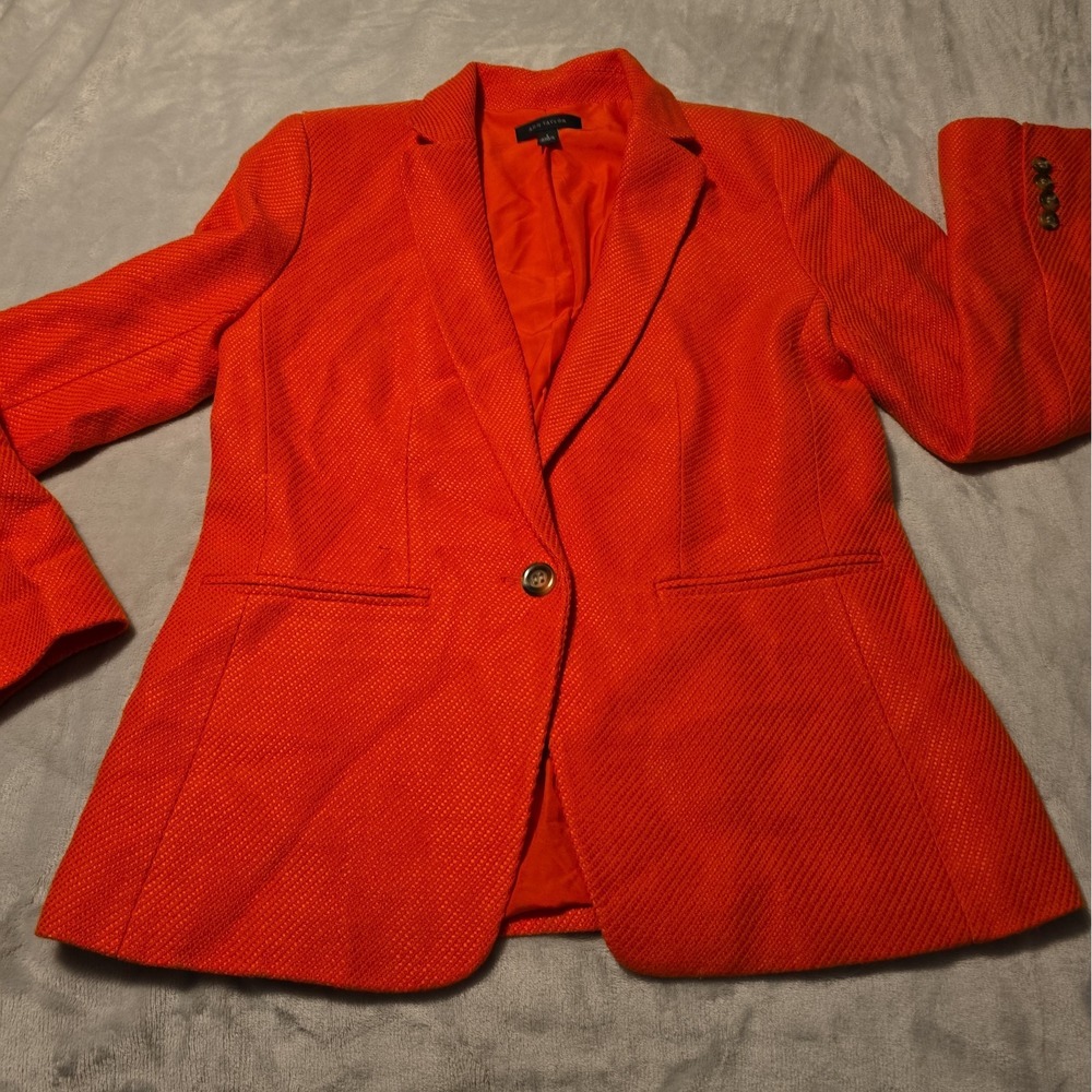 Ann Taylor Orange Blazer Single Button Textured Jacket Size 6 Academia Halloween